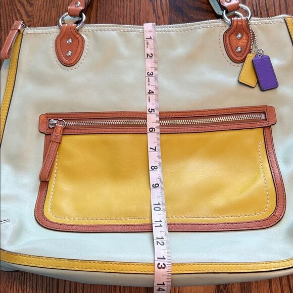 Coach Hallie Tote Bag in Green, Yellow, and Tan - Picture 11 of 12